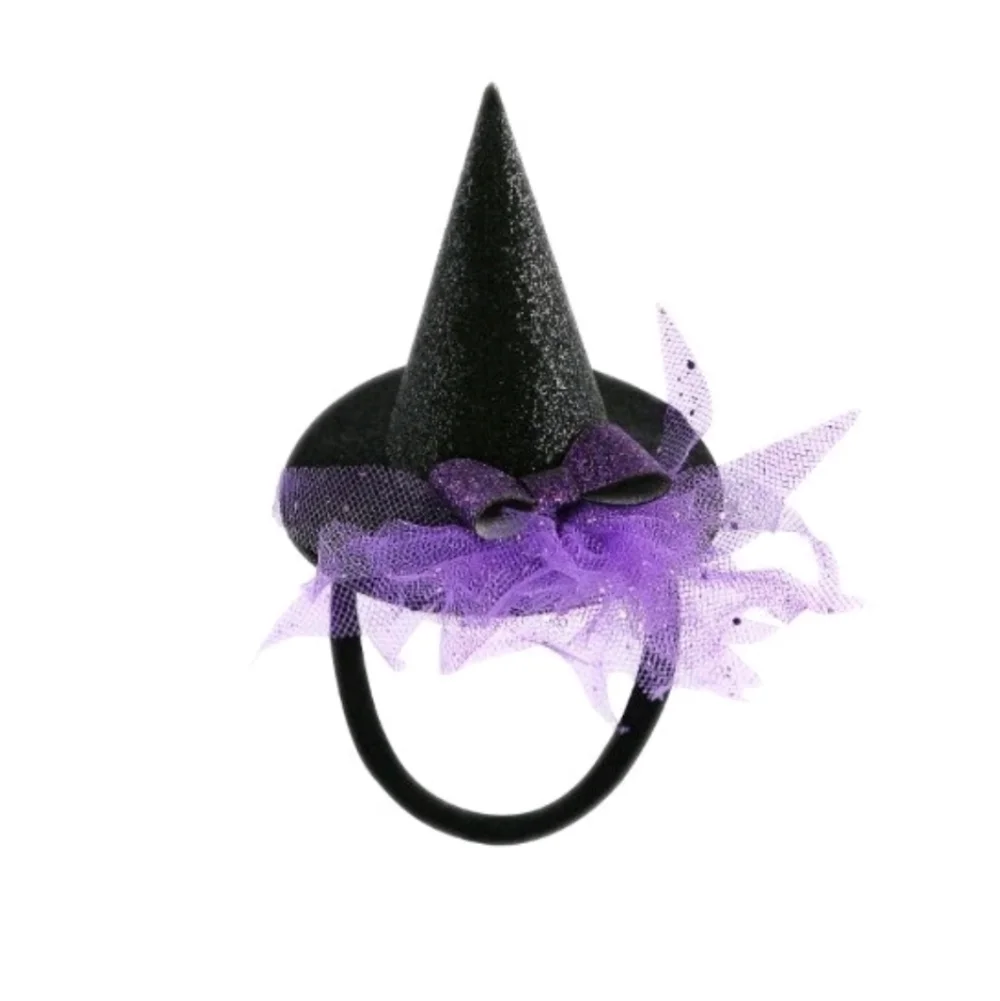Witch Hat OSFM Baby Hair Piece Sparkles Tulle And Elastic Black Purple